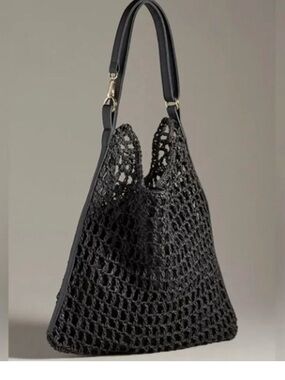 ANTHROPOLOGIE Mesh Net Raffia Shoulder Bag Black NWT